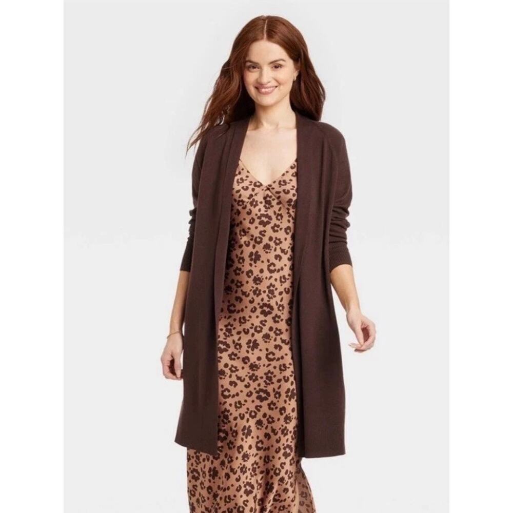 A New Day NWT Women's Open Front Duster Long Cardigan Brown Med Lgtwght XS